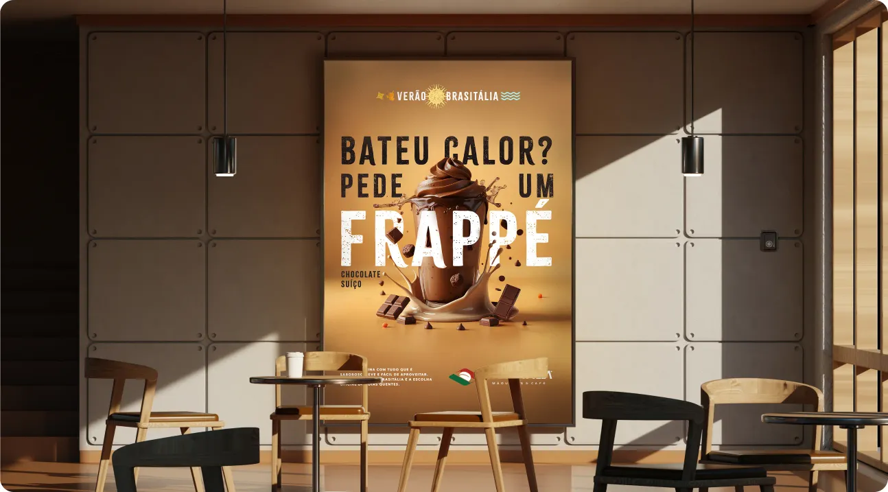 Cartaz do Frappé de chocolate suíço aplicado em cafeteria