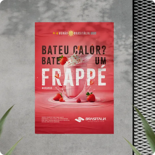 Cartaz do Frappé de morango em ponto de venda